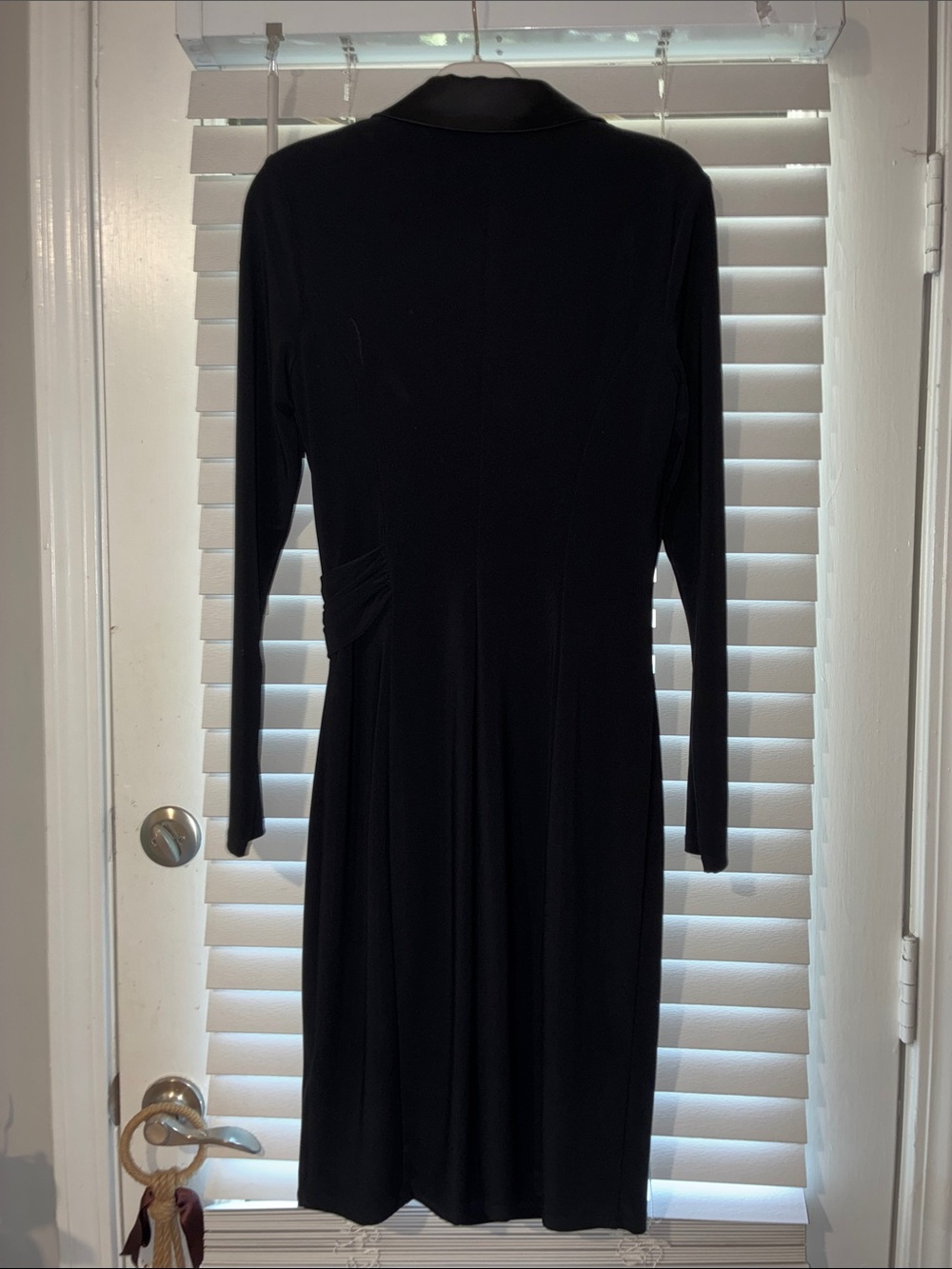 Lauren Ralph Lauren Black Long-Sleeve Wrap Dress with Satin Lapel - Picture 5 of 5